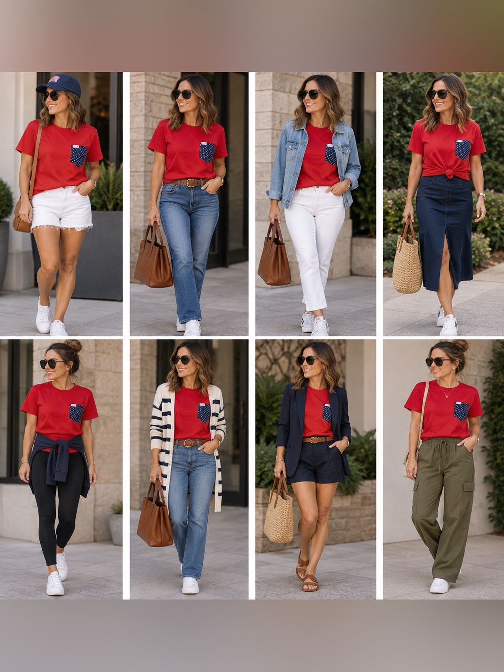 Red T-Shirt with Navy Star Pocket